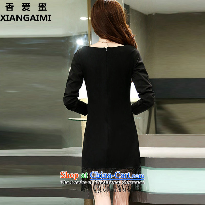 The Champs Elysees love honey  2015 mm thick autumn large number of ladies thick sister video thin stylish look like   Stream soda bottom long-sleeved dresses classic black XXXXL(185-210), Heung-Love (XIANGAIMI honey) , , , shopping on the Internet