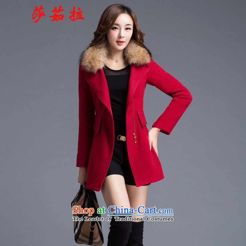Elisabeth jula gross? The Wind Jacket Women 2015 Fall_Winter Collections in the large long loose coat video thin is Ms. sub-coats red?L to gross collar