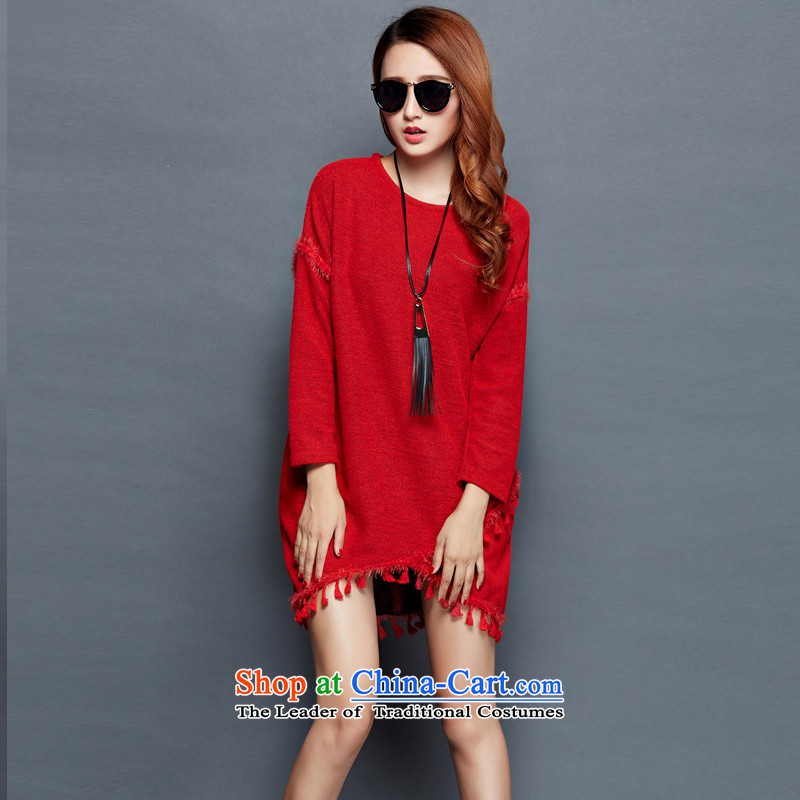 2015 Autumn and winter Zz&ff new larger female thick mm irregular flows of long-sleeved loose video lanterns skirt thin dresses wine red XXXXXL( recommendations 180-200 catty ),ZZ&FF,,, shopping on the Internet