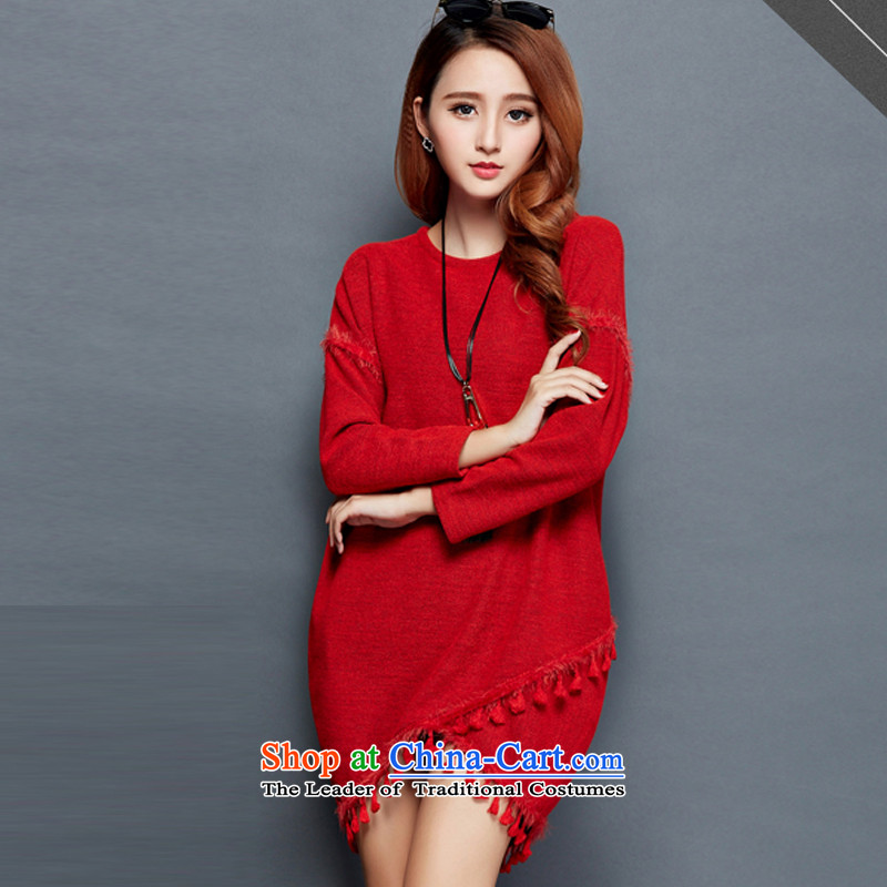 2015 Autumn and winter Zz&ff new larger female thick mm irregular flows of long-sleeved loose video lanterns skirt thin dresses wine red XXXXXL( recommendations 180-200 catty ),ZZ&FF,,, shopping on the Internet