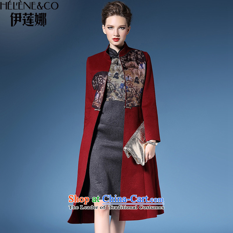 El Nina 2015 autumn and winter China wind jacket for winter? gross a wool coat girl in long national temperament windbreaker XL_170 wine red