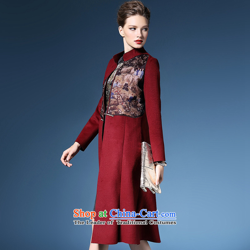 El Nina 2015 autumn and winter China wind jacket for winter? gross a wool coat girl in long national temperament windbreaker wine red XL/170, El Nina helene & (co) , , , shopping on the Internet