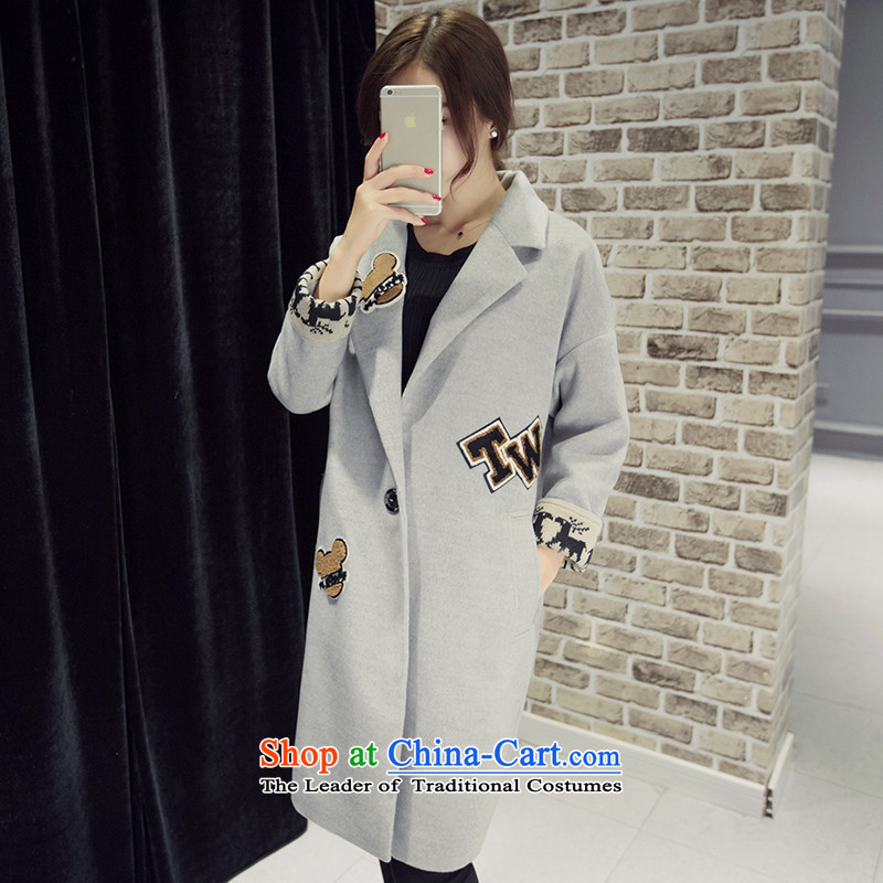 In the long hair of Korea? coats female version wool 2015 autumn and winter female new thick?? The large relaxd casual video thin horny-Sau San Mao jacket (thick plus? cotton, light gray) M=108 catty, Duck Princess-120 , , , shopping on the Internet
