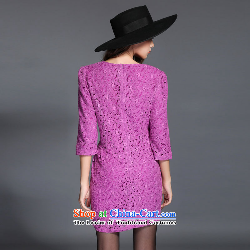 To install the latest Autumn 2015 better products to increase women's code Korean fashion sense round-neck collar Sau San lace 7 cuff dresses 3XL, purple to better shopping on the Internet has been pressed.