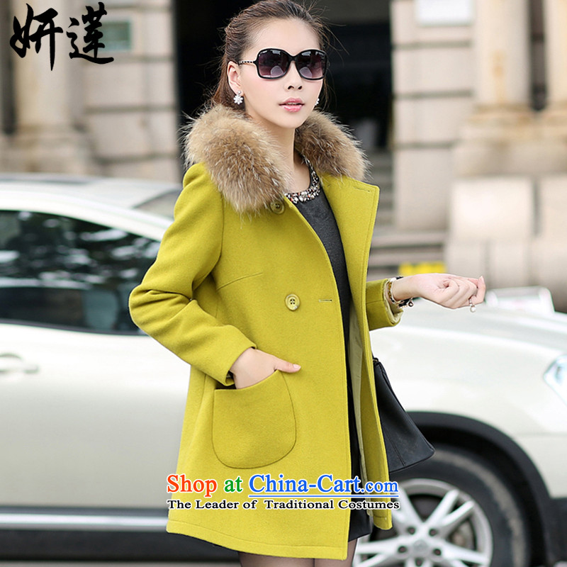 Charlene Choi Lin 2015 autumn and winter new larger female graphics thin coat in the female long?) jacket coat? female gross Y135 LEMON YELLOW XL, Charlene Choi Lin , , , shopping on the Internet