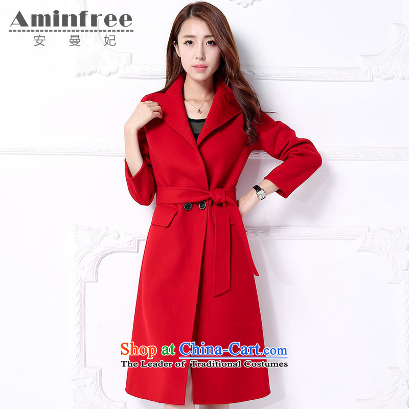 Amman Queen cashmere woolen coat girl in long 2015 new autumn and winter video thin cashmere gross Sau San? with waistband overcoats- L, Amman Queen (AMINFREE) , , , shopping on the Internet