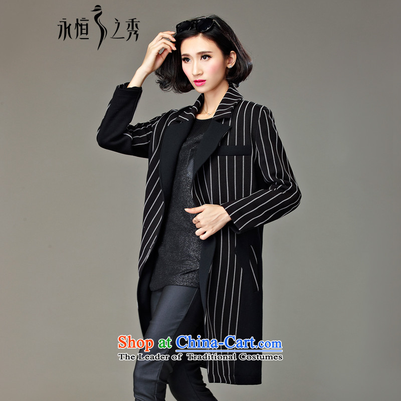 The Eternal Soo-To increase the number of female jackets winter 2015 new product expertise mm thick people fall/winter sister video in thin long suit 200 catties black and white stripes jacket, color 2XL, eternal Soo , , , shopping on the Internet