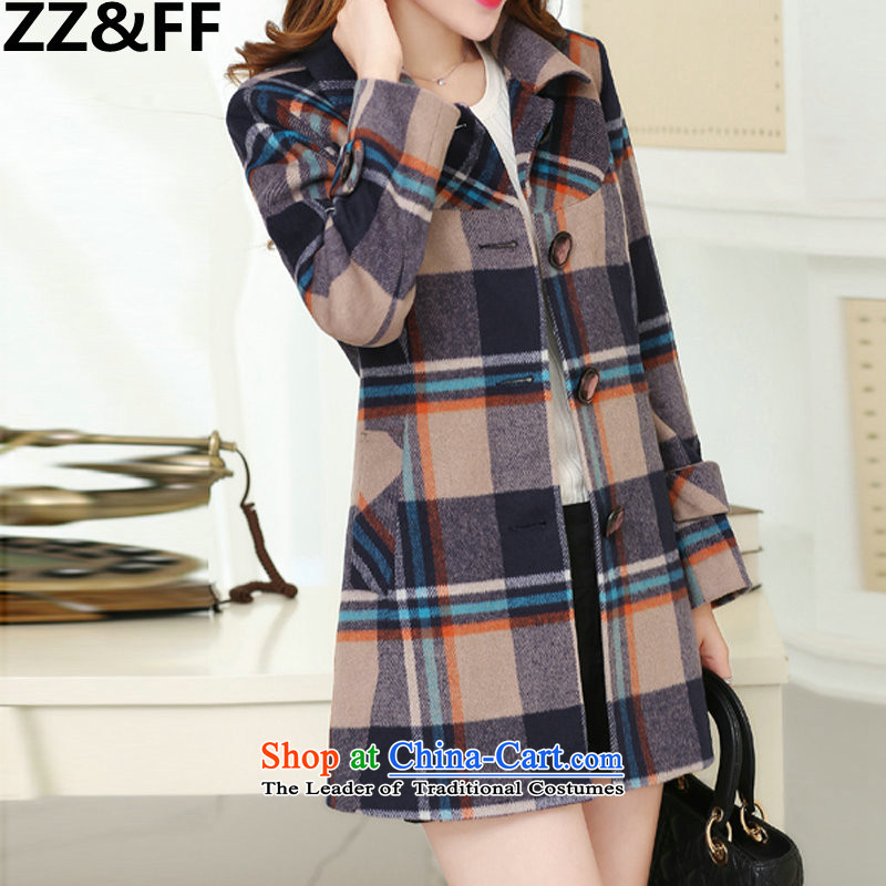 The new winter 2015 Zz&ff Korean girl who decorated stylish graphics thin latticed gross? overcoat 706 Blue-violet XL,ZZ&FF,,, shopping on the Internet