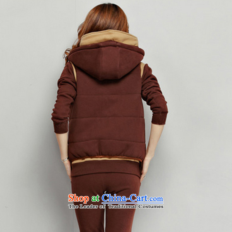 Cabinet Kwai 2015 Winter Jackets sweater girl autumn and winter thick kit leisure movement with cap load women lint-free sweater three piece Brown M Cabinet-gye , , , shopping on the Internet