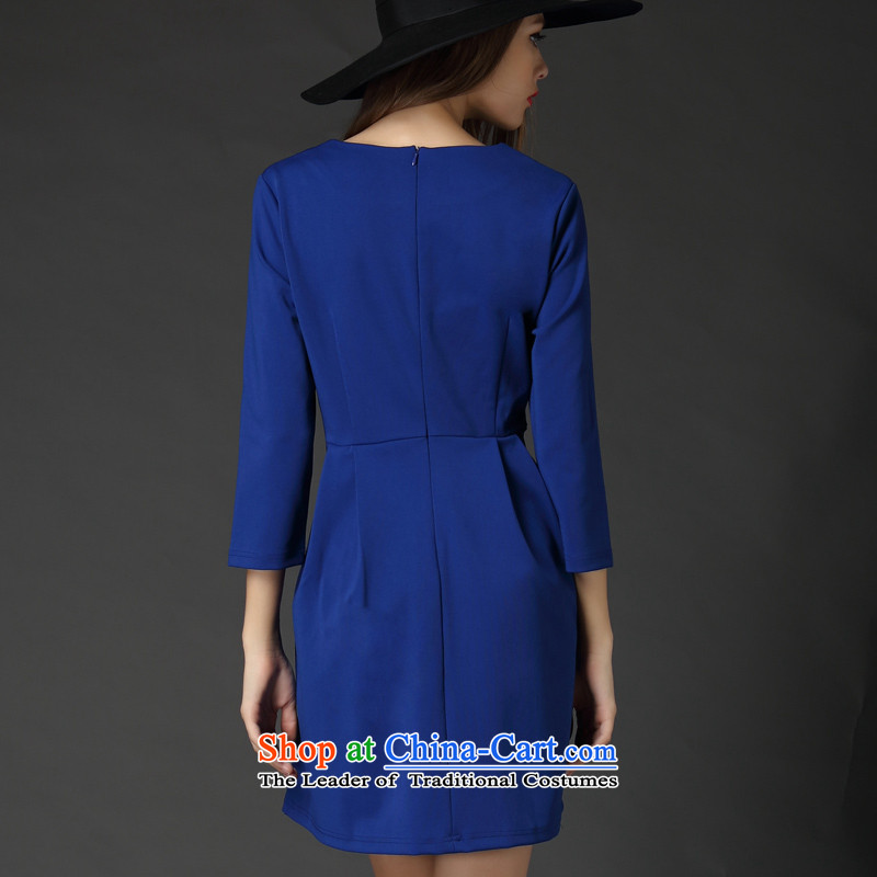 The Director of the women's code to increase the load new autumn 2015 Western minimalist solid color stitching graphics thin 7 cuff dresses 2536 large blue 5XL Code 200, of about sovereignty (smeilovly) , , , shopping on the Internet