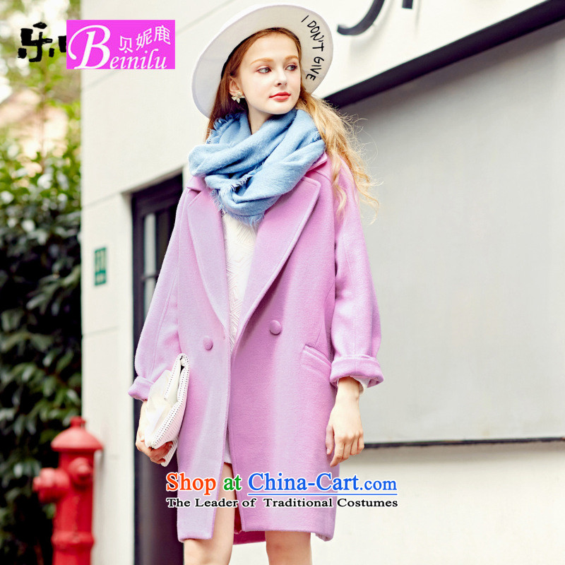 Connie Deer 2015 Autumn Addis Ababa new long-sleeved jacket? gross girl in long wool a wool coat autumn and winter clothes pink S