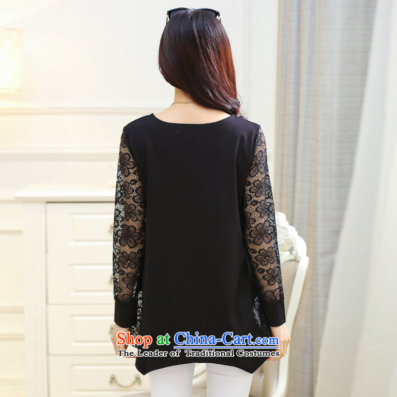 The autumn 2015 new Zz&ff Korean lace in long-sleeved long large women forming the Netherlands stitching graphics thin black T-shirt XXXXL,ZZ&FF,,, shopping on the Internet