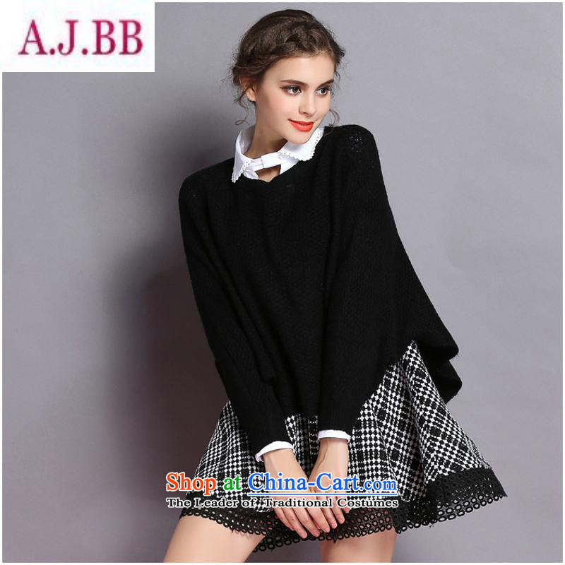 Dan divas *L1814 2015 autumn and winter new women's shirt stitching gross woolen sweater ground latticed? two kits dresses black L,A.J.BB,,, shopping on the Internet