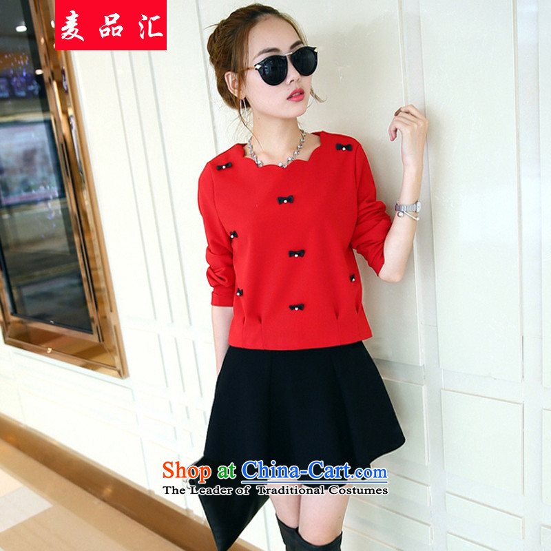 Mr Hui 2015 to No. xl female thick mm autumn and winter package loose video thin nail pearl shirt thick sister short skirt two kits 6853 red t-shirt + black skirt 4XL, Mak products removals by sinks , , , shopping on the Internet
