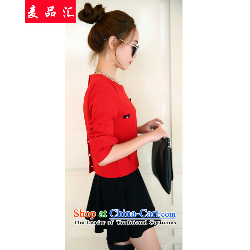 Mr Hui 2015 to No. xl female thick mm autumn and winter package loose video thin nail pearl shirt thick sister short skirt two kits 6853 red t-shirt + black skirt 4XL, Mak products removals by sinks , , , shopping on the Internet