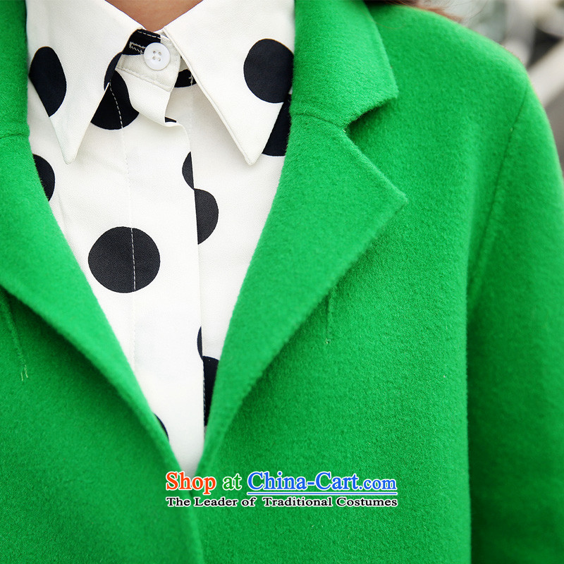 Library Sija 2015 autumn and winter Korean small business suit for simple star fan stitching jade in long wool coat loose lady? jacket female green M library (KUXIYA SIJA) , , , shopping on the Internet