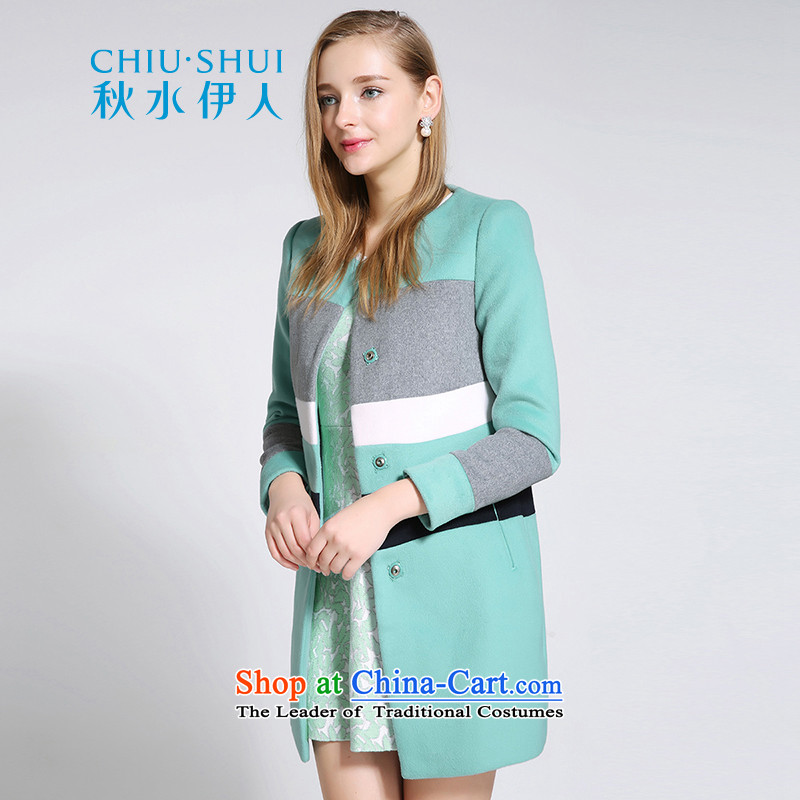 Chaplain who winter clothing new women's stylish round-neck collar knocked color stitching wild leisure warm wool gross jacket, gray and green? 170/92A/XL, chaplain who has been pressed shopping on the Internet