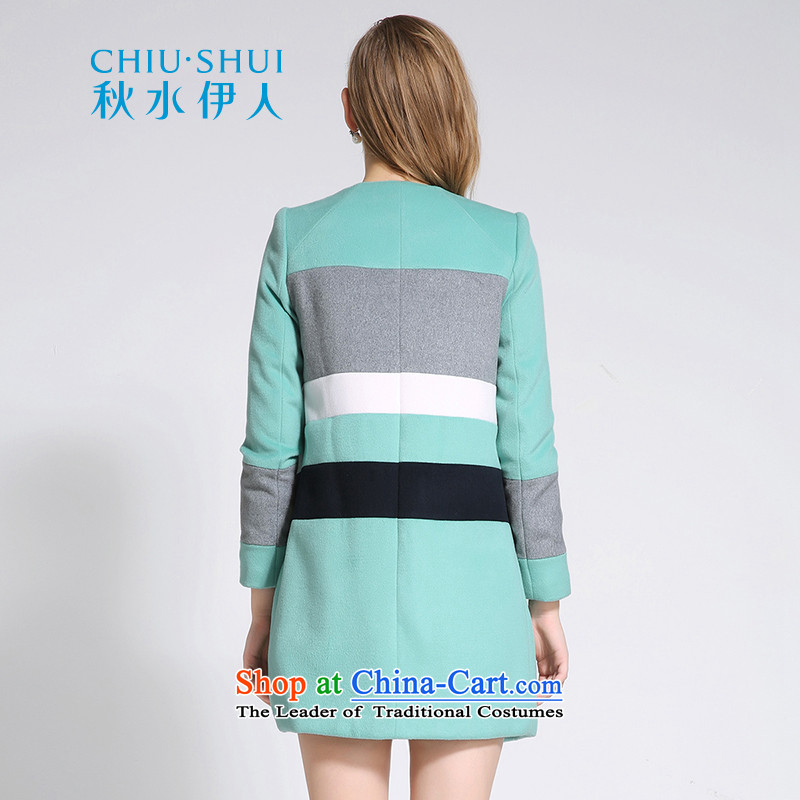 Chaplain who winter clothing new women's stylish round-neck collar knocked color stitching wild leisure warm wool gross jacket, gray and green? 170/92A/XL, chaplain who has been pressed shopping on the Internet