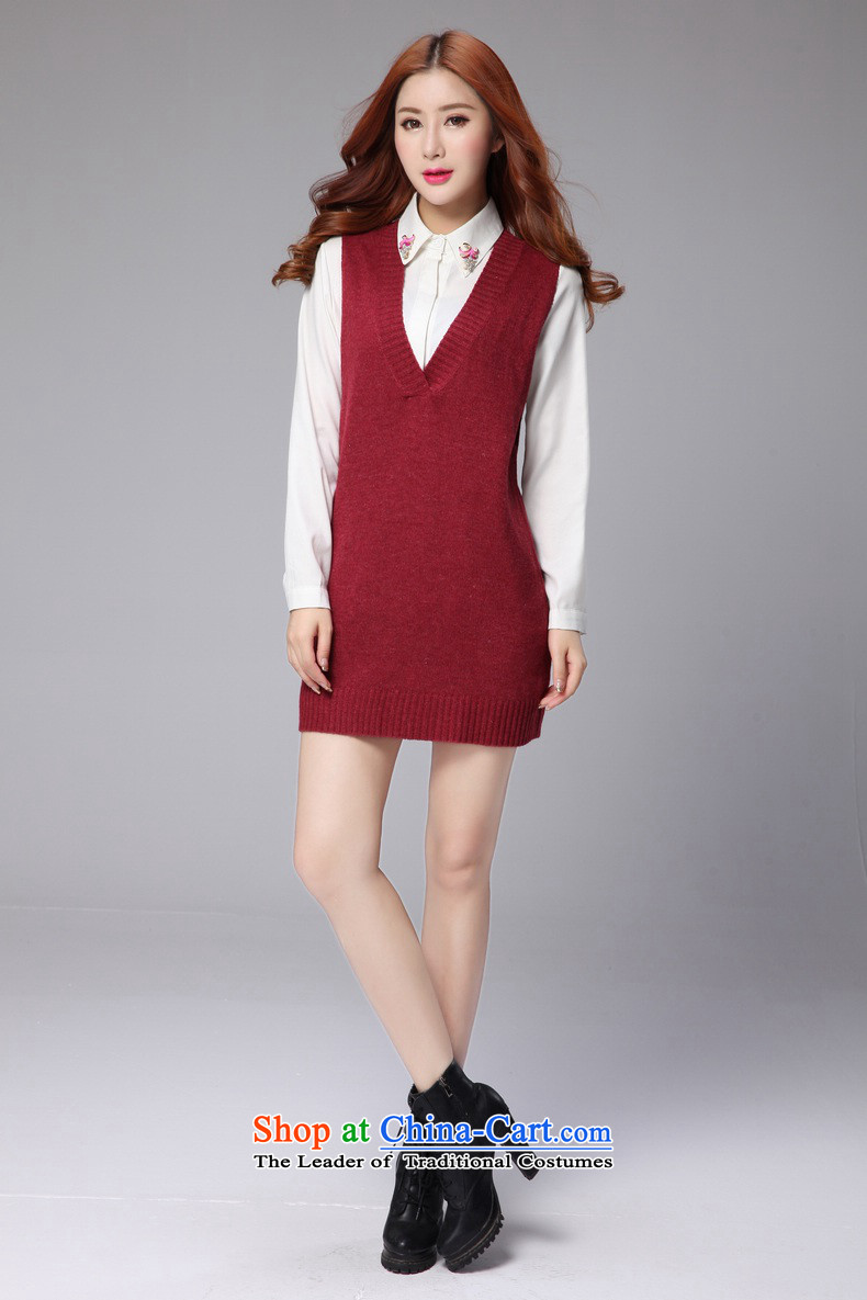 To XL 2015 Autumn and Winter Sweater dresses, forming a new women's dress code V-neck, Sau San large sleeveless vest vest jacket skirt knitting dress skirt thick wine red XL approximately 120-140 catty picture, prices, brand platters! The elections are supplied in the national character of distribution, so action, buy now enjoy more preferential! As soon as possible.