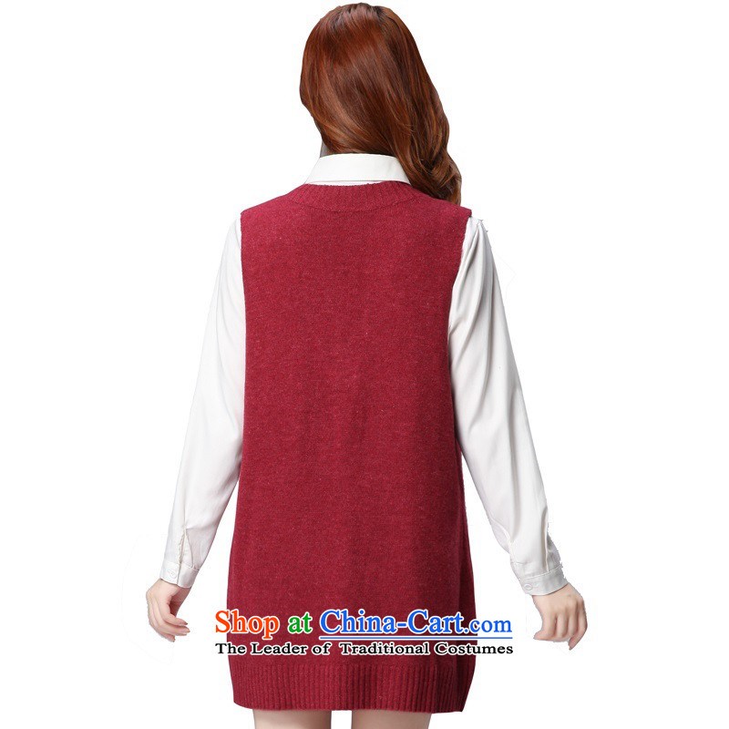 To XL 2015 Autumn and Winter Sweater dresses, forming a new women's dress code V-neck, Sau San large sleeveless vest vest jacket skirt knitting dress skirt thick wine red XL about 120-140, Slim Connie shopping on the Internet has been pressed.