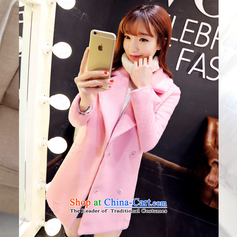 Feng sense of coats female lapel gross? 2015 autumn and winter coats the new Korean version of long-pink long-sleeved cocoon gross flows of coat thickness is pink. S, Fung feel (FENGGAN) , , , shopping on the Internet