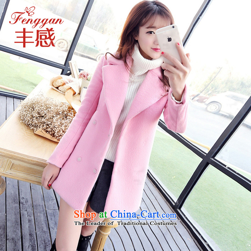 Feng sense of coats female lapel gross? 2015 autumn and winter coats the new Korean version of long-pink long-sleeved cocoon gross flows of coat thickness is pink. S, Fung feel (FENGGAN) , , , shopping on the Internet