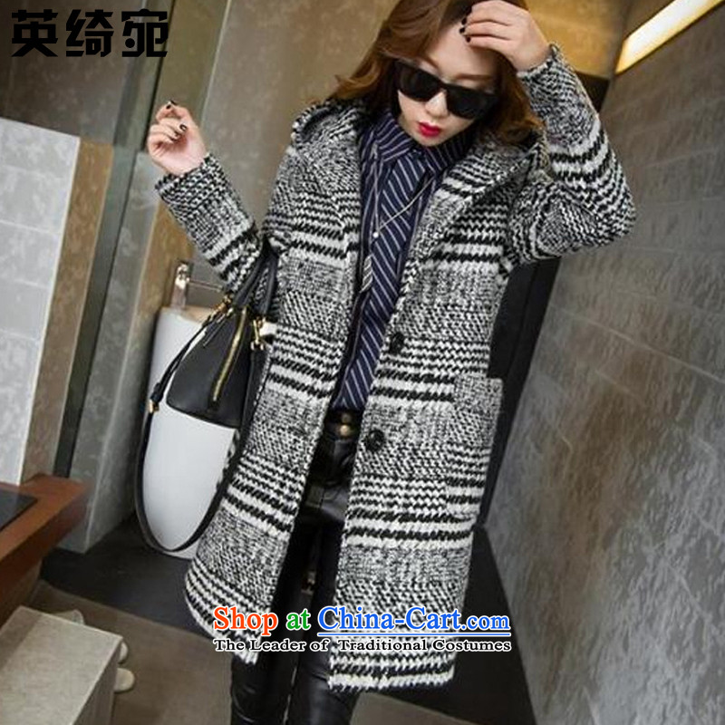 The British Yee Woan 2015 autumn and winter new cap chidori of long-sleeved gross in long coats? a jacket jl9031 female chidori grid?M