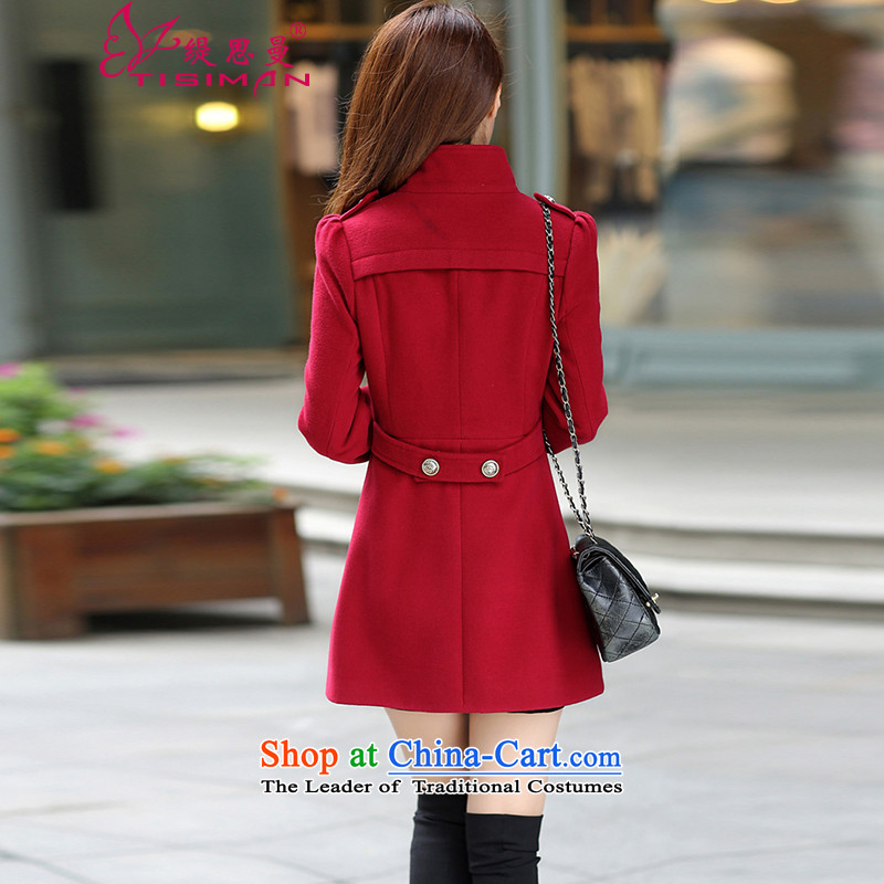 In 2015, a new women's autumn and winter-jacket Korean gross?   in large thin graphics long a wool coat red , L, as Cisco Cayman , , , shopping on the Internet