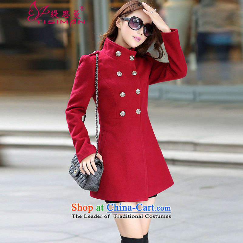 In 2015, a new women's autumn and winter-jacket Korean gross?   in large thin graphics long a wool coat red , L, as Cisco Cayman , , , shopping on the Internet