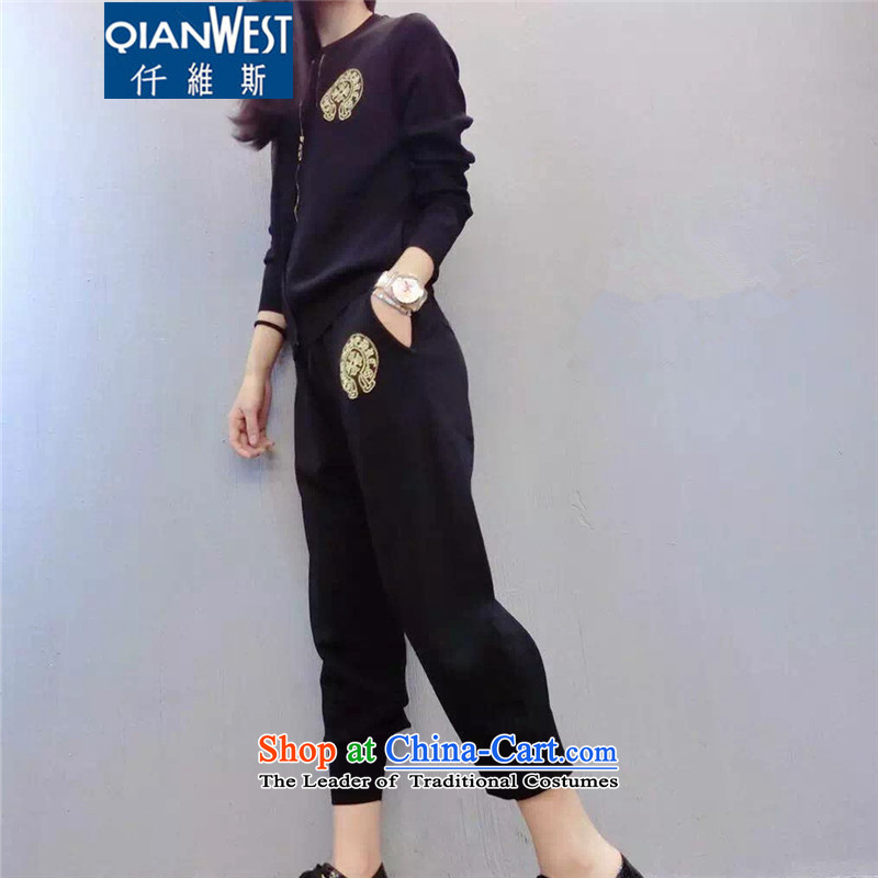 The Scarlet Letter, larger female thick sister Kit 2015 Autumn new stylish look long-sleeved sweater + pants and two piece Leisure Suite 5215 Black XL recommendations 100-120, 250 weight (QIANWEISI) , , , shopping on the Internet