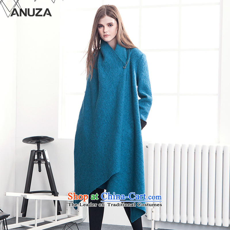 The autumn and winter knocked color ANUZA2015 lapel irregular loose set up conference in gross wool long coats? Jacket Blue    M  FOR 155-168,ANUZA,,, shopping on the Internet