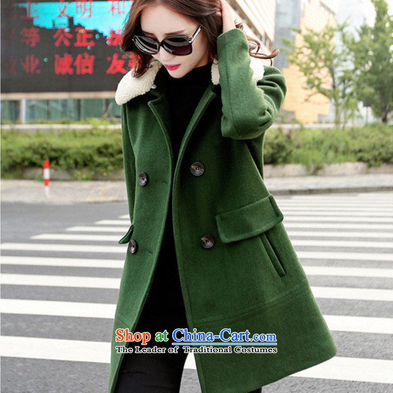 Vera wind 2015 autumn and winter new Korean trendy code women lapel a wool coat in the long hair of Sau San? jacket female green XXL, Vera winds (W-LAFONT) , , , shopping on the Internet