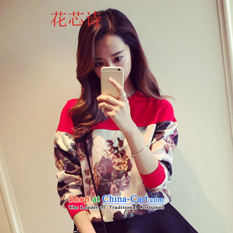 Take 2015 Autumn load chipset poetry new to increase women's thick mm sweater long-sleeved T-shirt, forming the Netherlands thick clothes Y037 sister black large flower-poems XXXXL, Code , , , shopping on the Internet