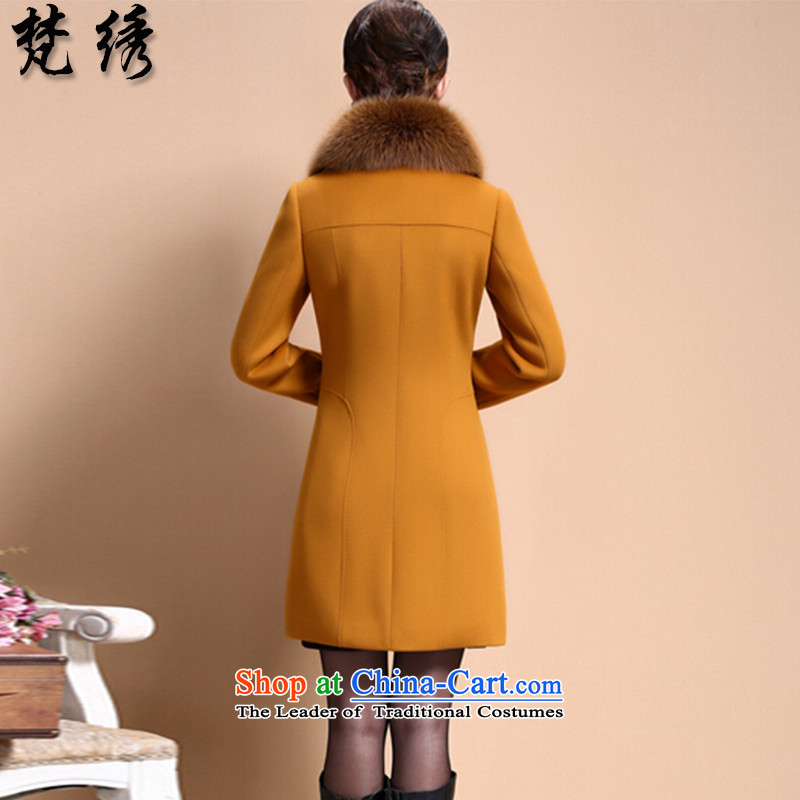 Van Gogh embroidery of autumn and winter 2015 new elderly women in the large long hair? 14566 Female Jacket coat yellow 3XL, Van Gogh embroidered shopping on the Internet has been pressed.