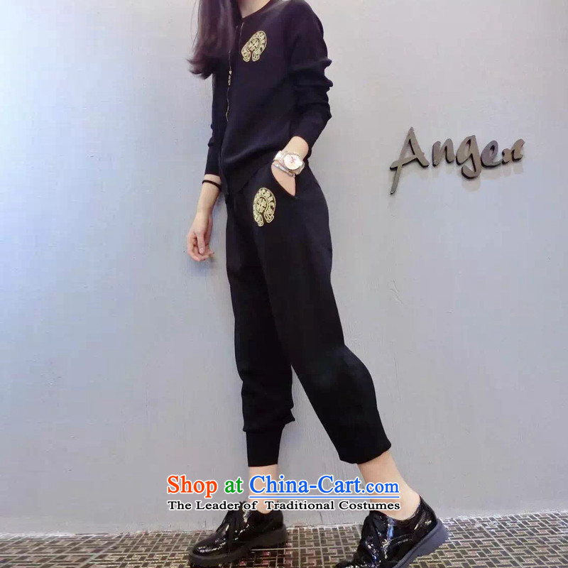 Install the latest Autumn 2015 Zz&ff) larger female thick mm stylish temperament long-sleeved sweater pants and two piece leisure sports suits female black XXXL( recommendations 140-160 characters catty ),ZZ&FF,,, shopping on the Internet