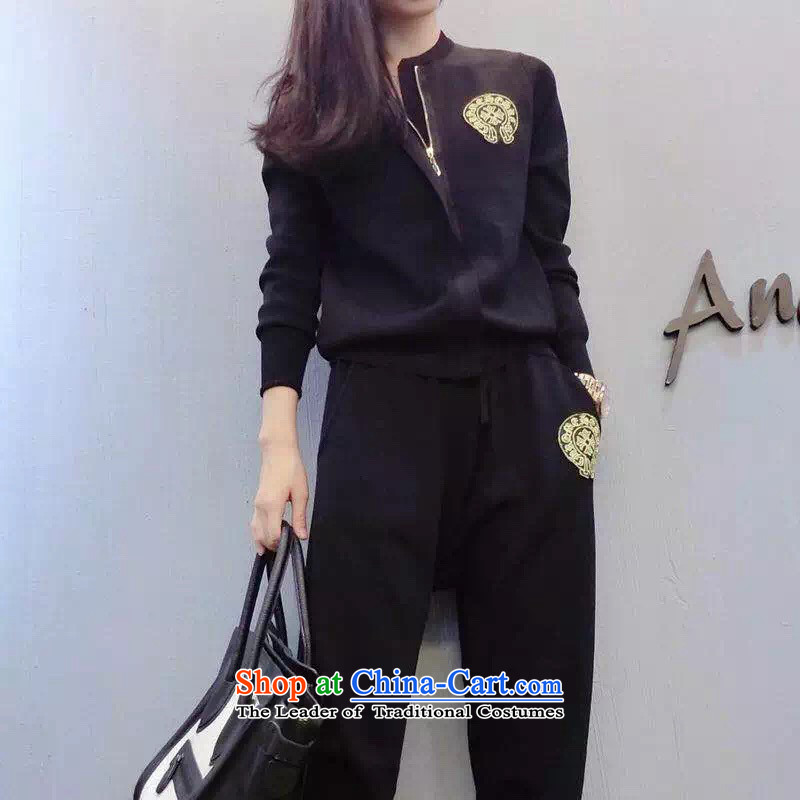 Install the latest Autumn 2015 Zz&ff) larger female thick mm stylish temperament long-sleeved sweater pants and two piece leisure sports suits female black XXXL( recommendations 140-160 characters catty ),ZZ&FF,,, shopping on the Internet