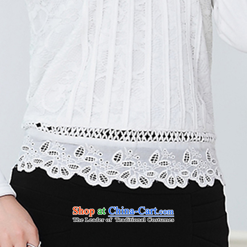For M- 2015 to increase the number of women in autumn and winter new Korean version of fat mm plus lint-free warm thick lace hook, forming the flower of the Netherlands T-shirt female M1521 white collar m child care has been pressed 4XL, shopping on the I