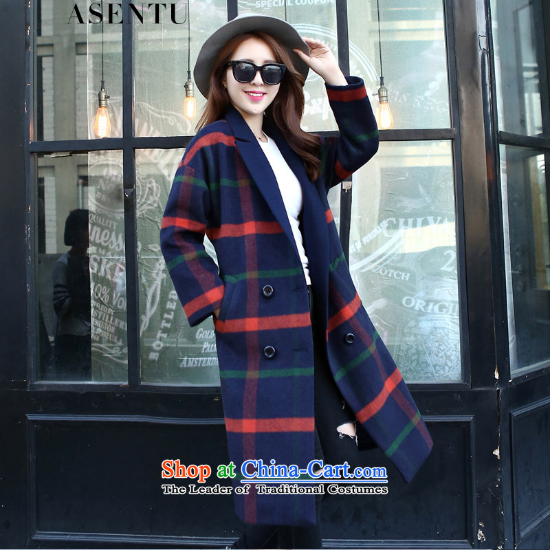 2015 Autumn and winter ASENTU new Korean women's gross girls jacket? long children God Van? coats navyM