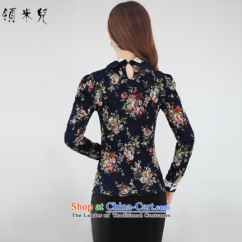 For M- 2015 to increase the number of women in autumn and winter new fat mm Sau San plus lint-free thick warm stamp forming the lace shirt T-shirt collar m Blue 3XL, girl child-care , , , shopping on the Internet
