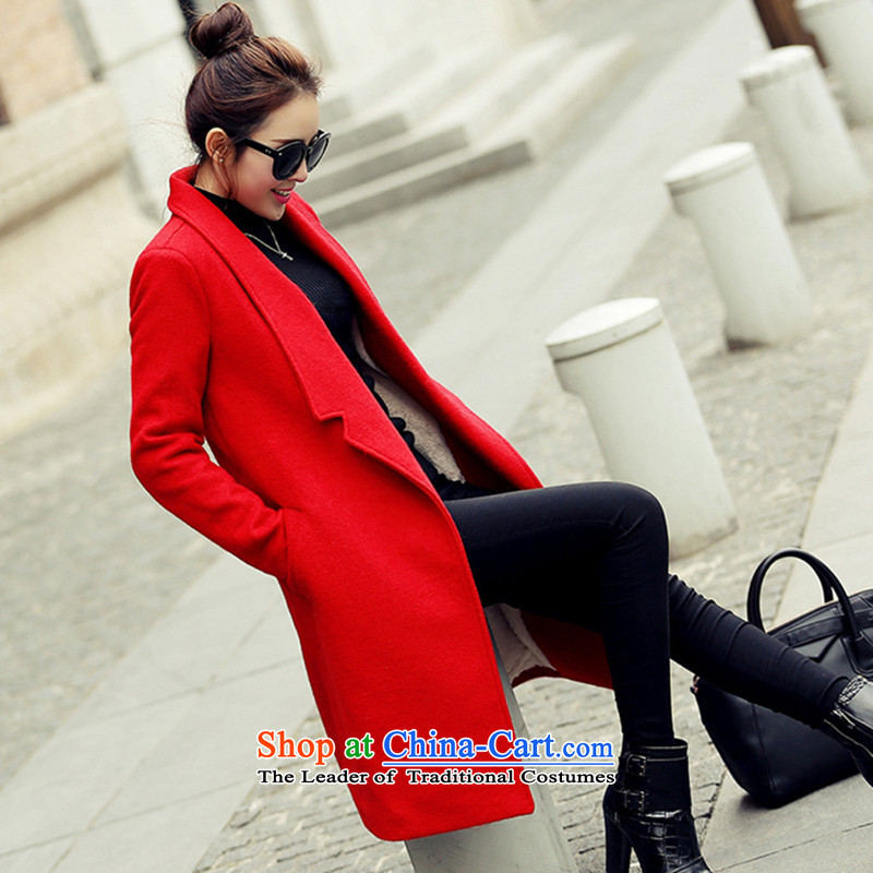 Vekee's gross? 2015 autumn and winter coats female Korean version of the new long solid color Large thick coat 10109 thin red Xl,vekee)' s,,, shopping on the Internet