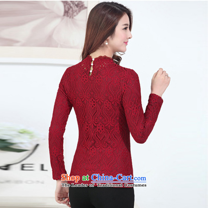 For M- 2015 to increase the number of women in autumn and winter new fat mm Sau San plus lint-free thick warm lace forming the Netherlands long-sleeved T-shirt female M0960 3XL, red collar m-shopping on the Internet has been pressed.
