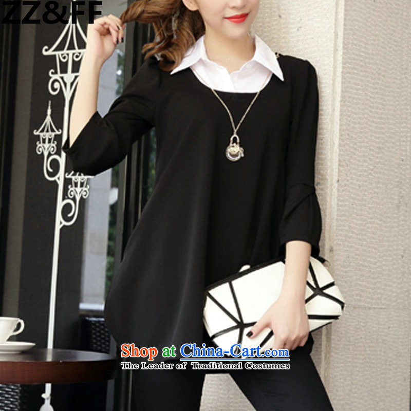 2015 New Korea Zz&ff edition fall female false Two Foutune of video for 9 thin shirt-sleeves for larger MM thick black skirt XXXXXL,ZZ&FF,,, shopping on the Internet