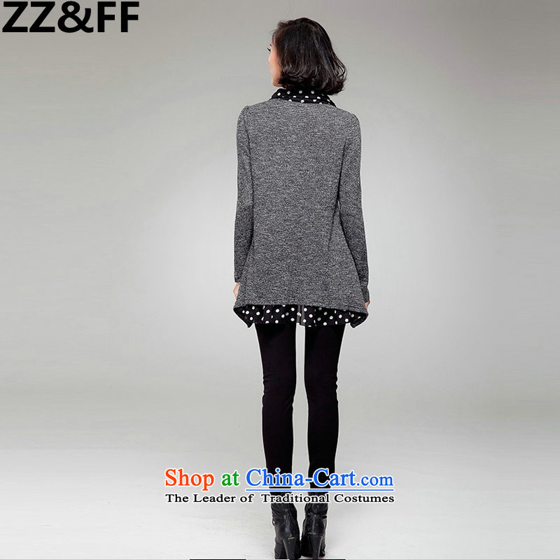2015 new large Zz&ff Code women thick mm thick sister Korea Load Fall edition leave two long-sleeved Pullover knitwear gray T-shirt XXXXXL,ZZ&FF,,, shopping on the Internet