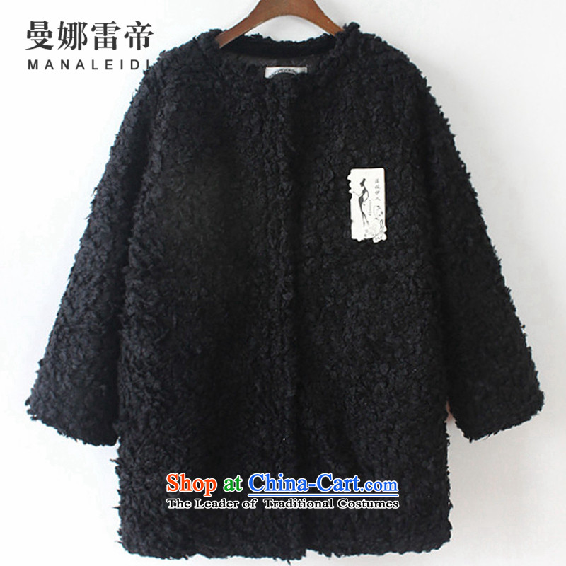 Cayman, Dili Maomao jacket girl Won 2015 edition knitting sweater circle Lamb Wool coat female plus gross? cotton thick black are code