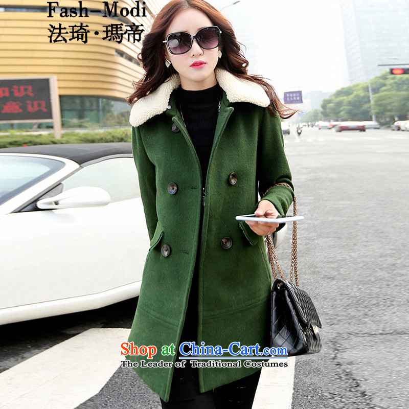 The law was in Dili Qi 2015 autumn and winter new Korean thick Lamb Wool reverse collar double-jacket loose video gross? thin, long (A type a wool coat female green , Qi Manasseh XXL, law (fash-modi) , , , shopping on the Internet