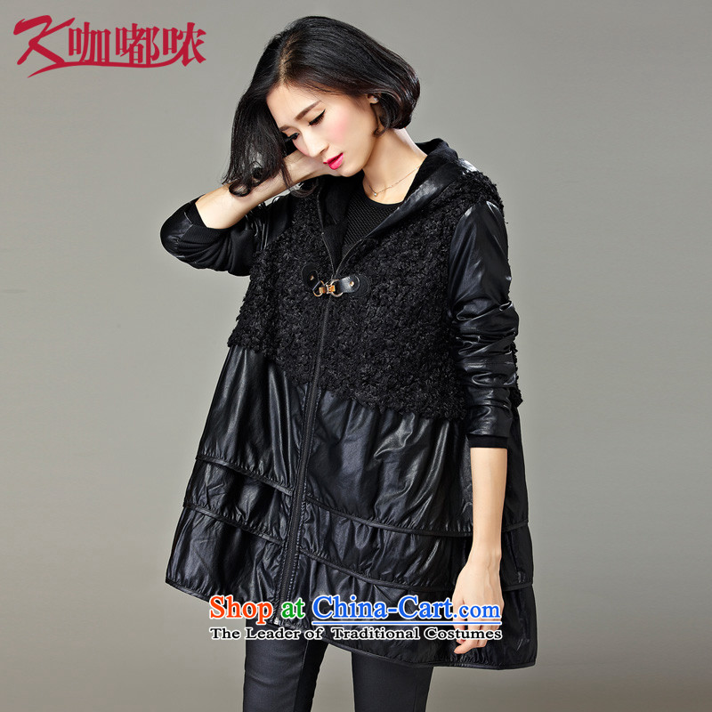 Curry murmured larger women 2015 Autumn New_ thick mm to intensify the stylish graphics thin minimalist temperament3XL black jacket