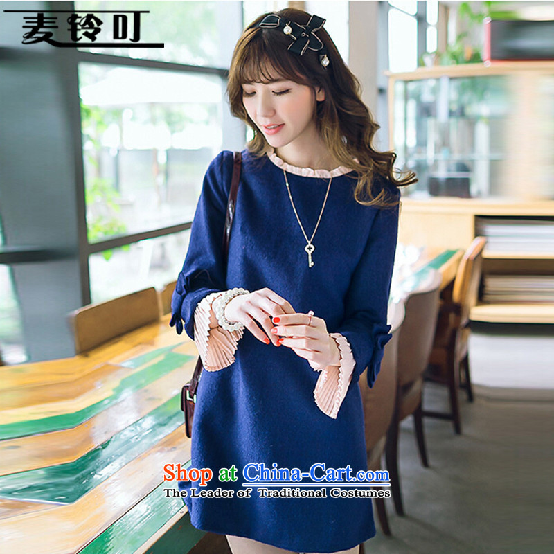 Mr ring bites 2015 autumn and winter new Korean fake two gross dresses? thick plus hypertrophy code women autumn 1208 Blue XL