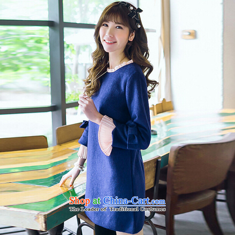 Mr ring bites 2015 autumn and winter new Korean fake two gross dresses? thick plus hypertrophy code women autumn 1208 Blue XL, Mr Ding ring shopping on the Internet has been pressed.