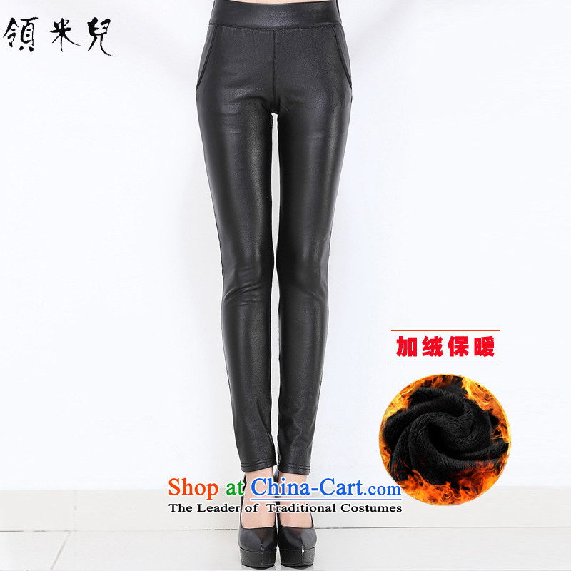 For M-?2015 to increase the number of women in autumn and winter new thick mm video thin tight PU leather pants and lint-free warm pant castor trousers M901?3XL black