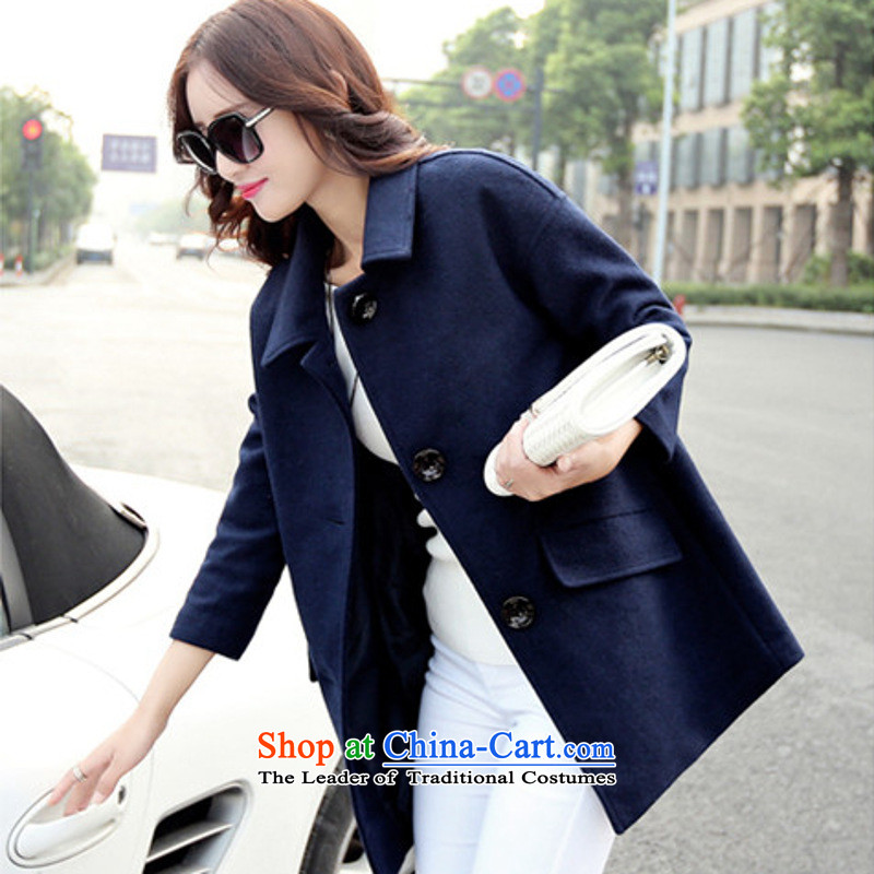 Vera wind 2015 autumn and winter large new women's gross girls jacket? Long Korean single row detained?   sub-coats female navy , L, Vera winds (W-LAFONT) , , , shopping on the Internet